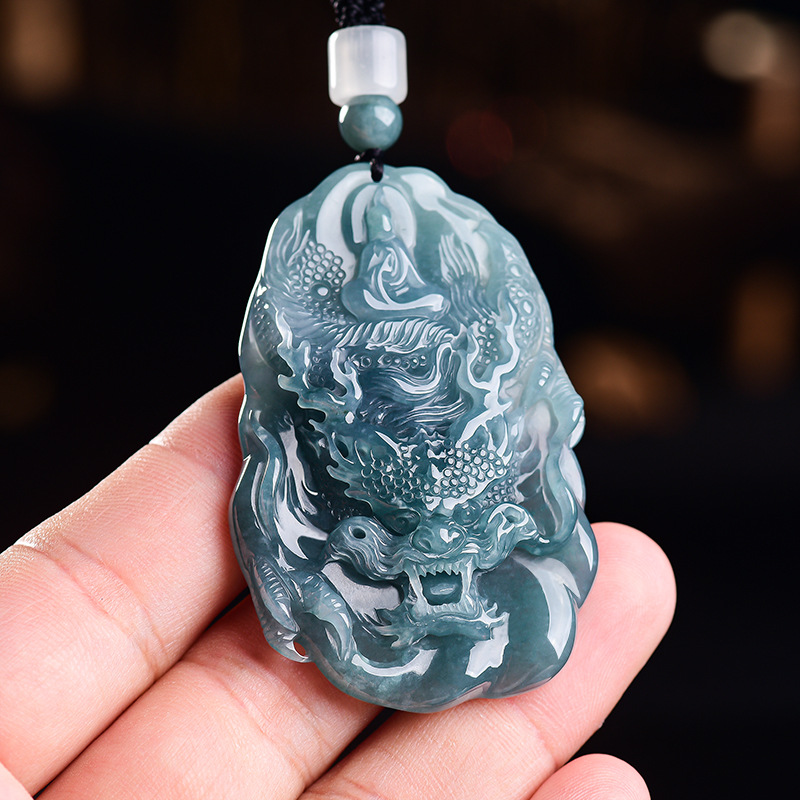 Vintage Necklace - Doğal Birmanya Jadeite Ejderha Kolye Kolye